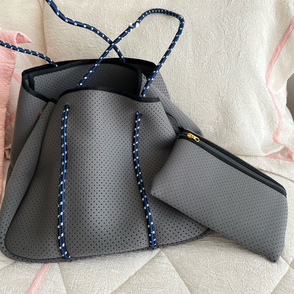 Gray Perforated Tote Bag with Pouch